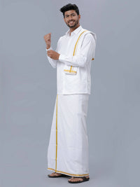 Thumbnail for Ramraj Cotton Premium Wedding White Readymade Dhoti, Shirt & Towel Set Dhanvanthri - Distacart