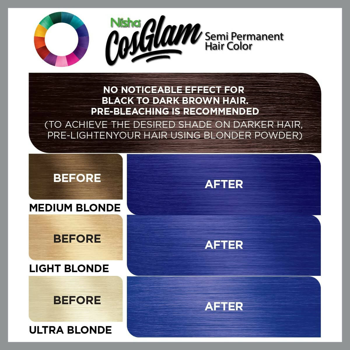 Nisha Cosglam Semi Permanent Hair Color 51 Wonder Blue - Distacart