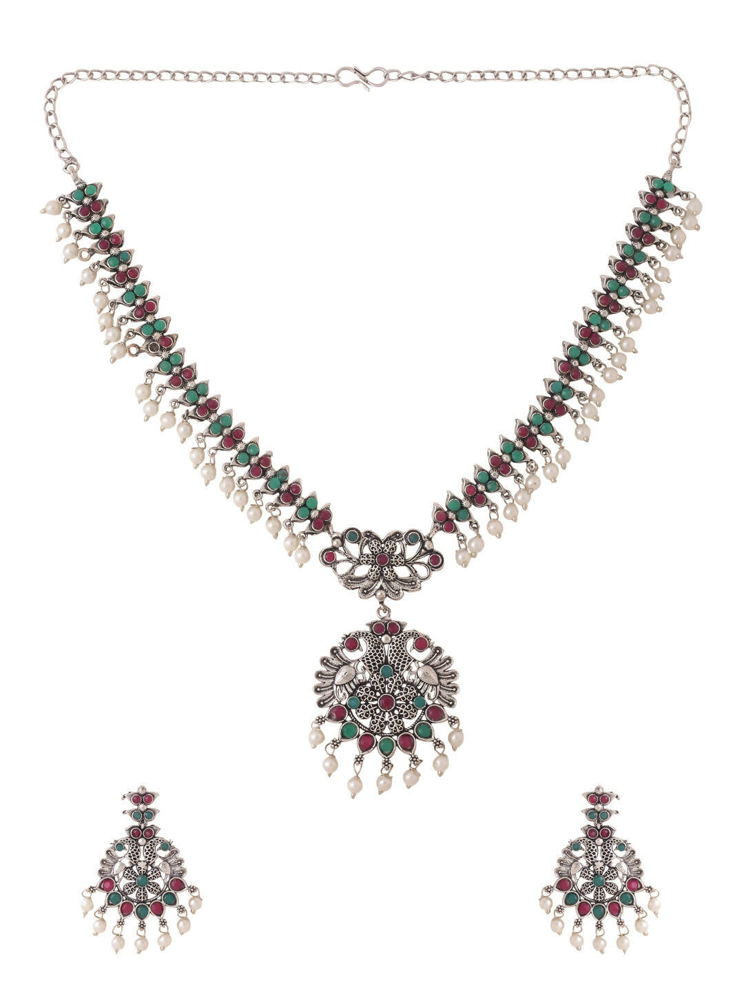 NVR Women Stone Studded Oxidised Silver Jewellery Set - Distacart