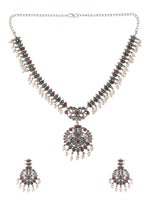 Thumbnail for NVR Women Stone Studded Oxidised Silver Jewellery Set - Distacart