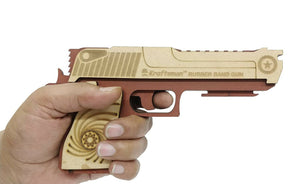 Kraftsman Kraftsman Semi-Automatic Wooden Rubber Band Shooting Gun Toys for Kids & Adults with Target | 5 Rapid Fire Shots (Dark Brown) - Distacart