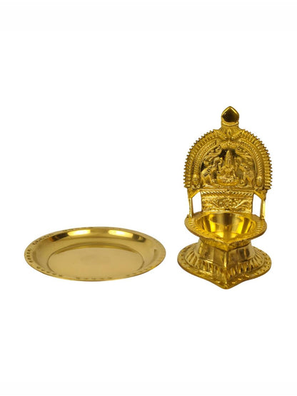 Spillbox Gold Toned Kamachi Diya With Plate Pooja Essentials - Distacart
