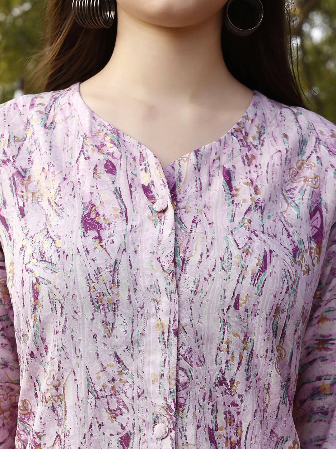 Light Purple Rayon abstract Printed Top with Matching Bottom - Eesha - Distacart