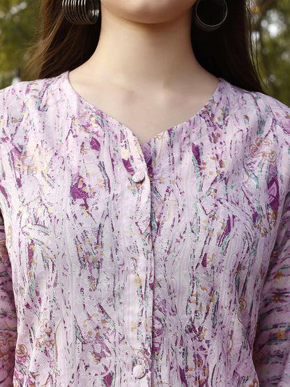 Light Purple Rayon abstract Printed Top with Matching Bottom - Eesha - Distacart