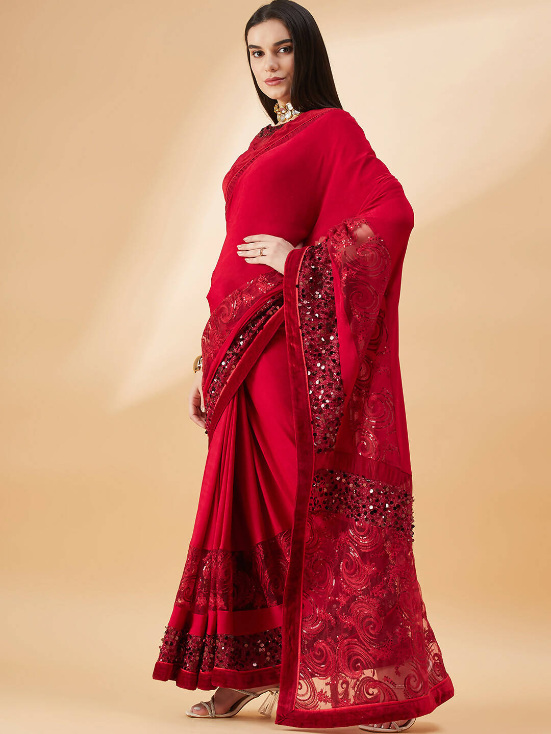 Mauve Lycra Resham And Sequins Embroidery Saree - Norita Hit Design - Distacart