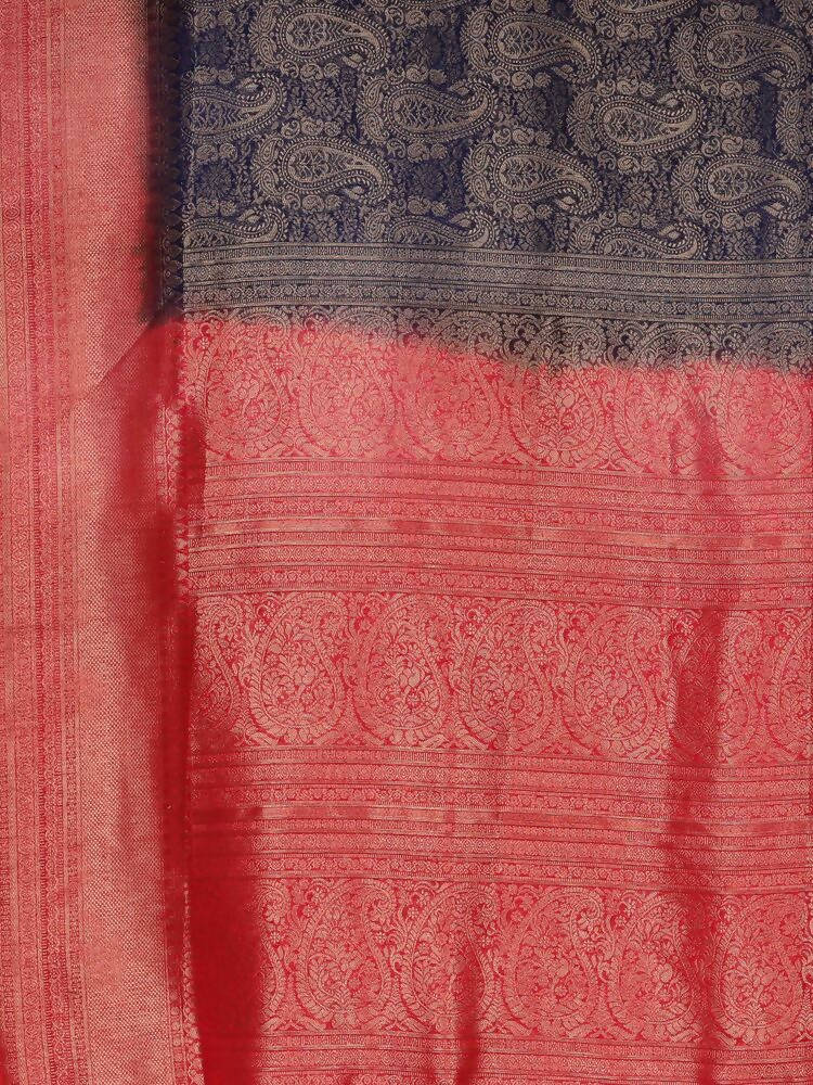 Kalamandir Ethnic Motifs Dark Blue Silk Blend Saree