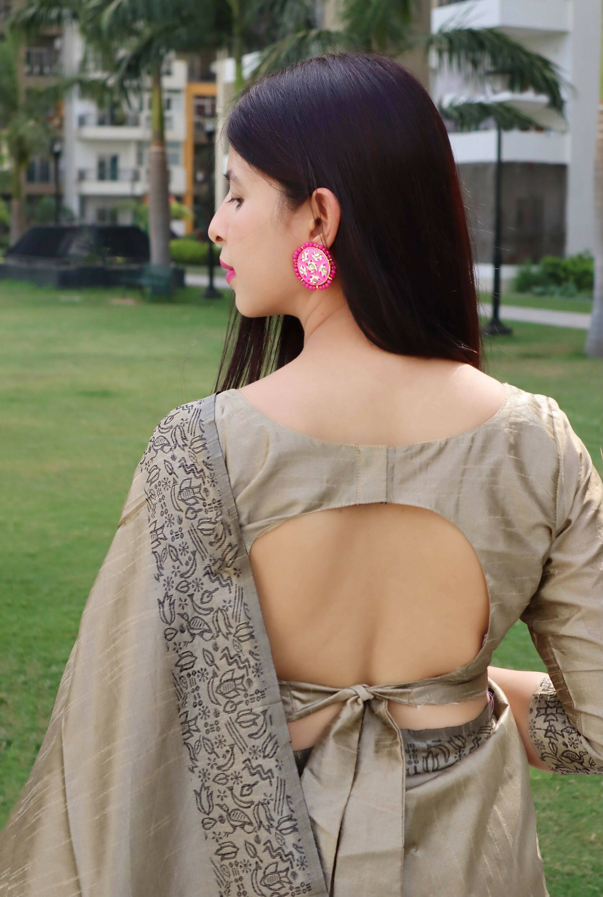 Vishnu Weaves Women's Chiku Handloom Raw Silk Woven Border Saree with Unstitched Blouse - Distacart