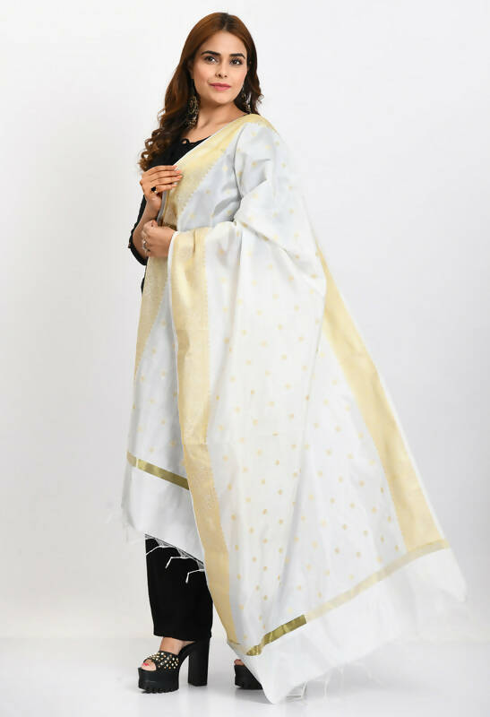 Mominos Fashion Moeza Women's Banarsi Silk Woven Design White Dupatta - Distacart