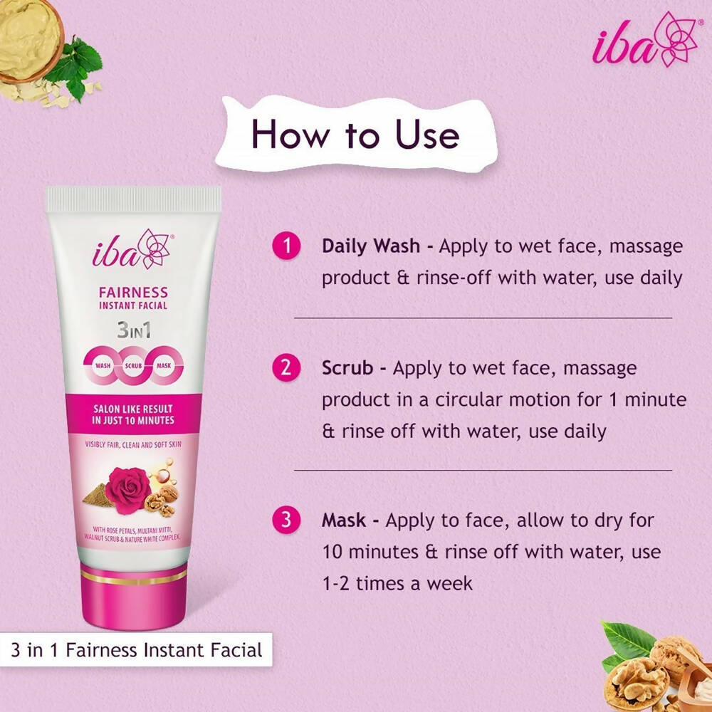 Iba Fairness Instant Facial (3 in1 Mask Scrub Wash) - Distacart
