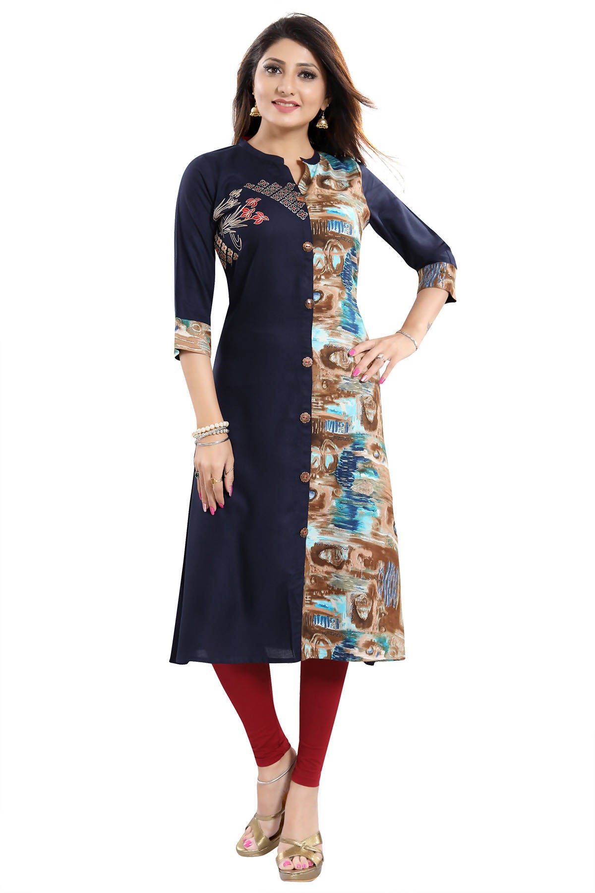 Snehal Creations Designer Rayon Long Kurti With Embroidery - Distacart