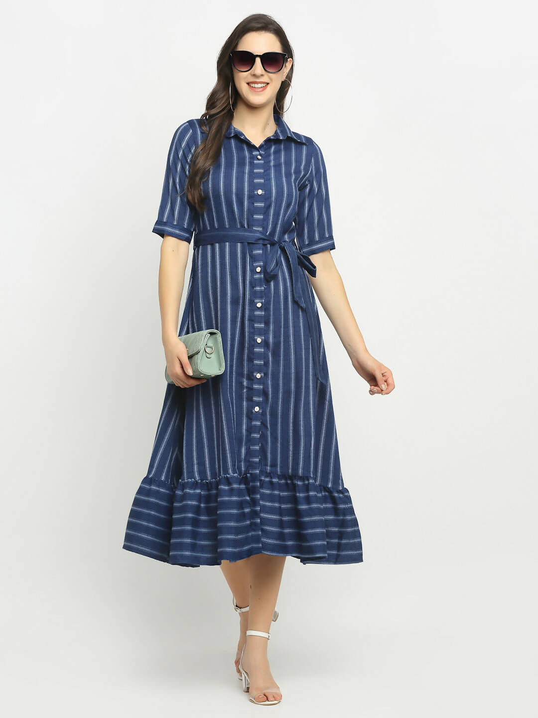 Rudra Bazaar Blue A-Line Striped Kurta - Distacart