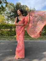 Thumbnail for Vamsee Peach Organza Saree - Distacart