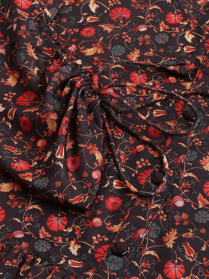 Black Poly Rayon Digital Printed A-line Top - Tarini - Distacart