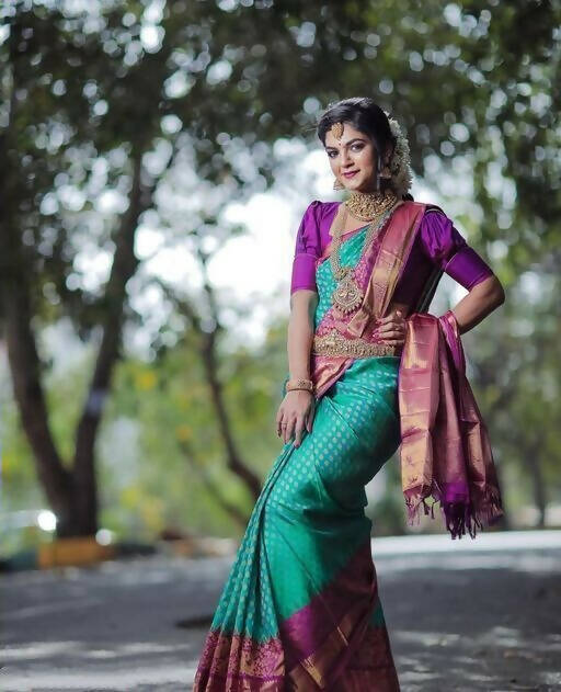 DEIANA'S Beautiful Golden Jari with New Design Soft Lichi Silk Saree - Sky - Distacart