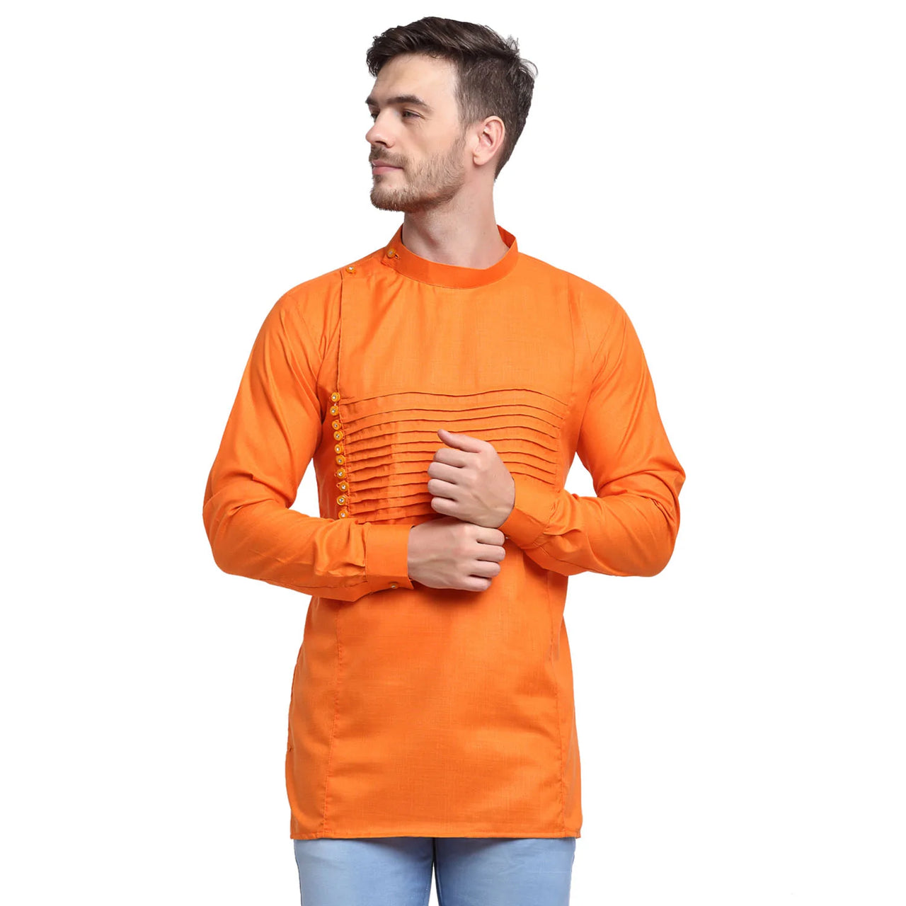 Kalyum Men's Orange Solid Short Kurta - Distacart