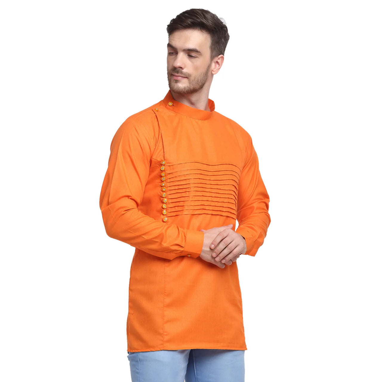 Kalyum Men's Orange Solid Short Kurta - Distacart