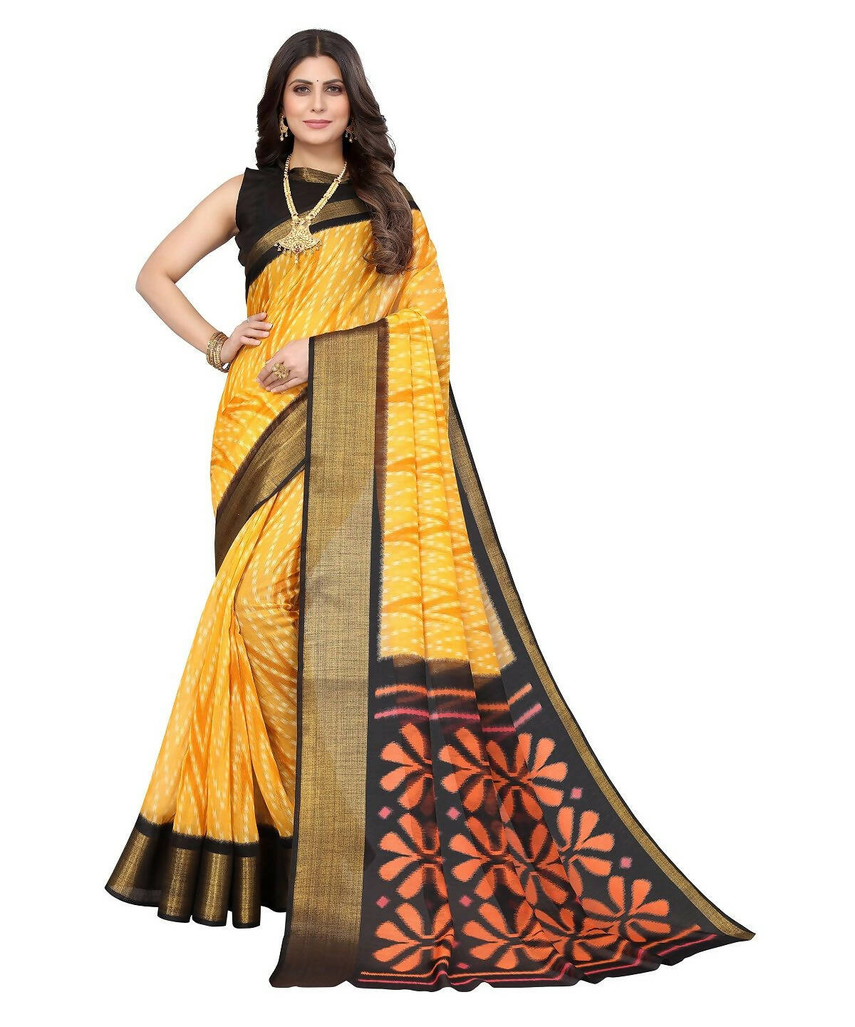 Vamika Cotton Yellow Jari Border Bollywood Style Saree (DINO YELLOW) - Distacart