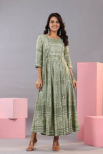 Thumbnail for Juniper Women Olive Green Shantoon Floral Printed Maxi Dress - Distacart