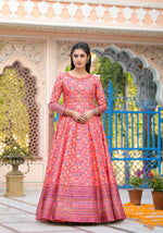 Thumbnail for Functional Designer Red-Orange Dola Silk Anarkali suit with Dupatta - Ramya - Distacart