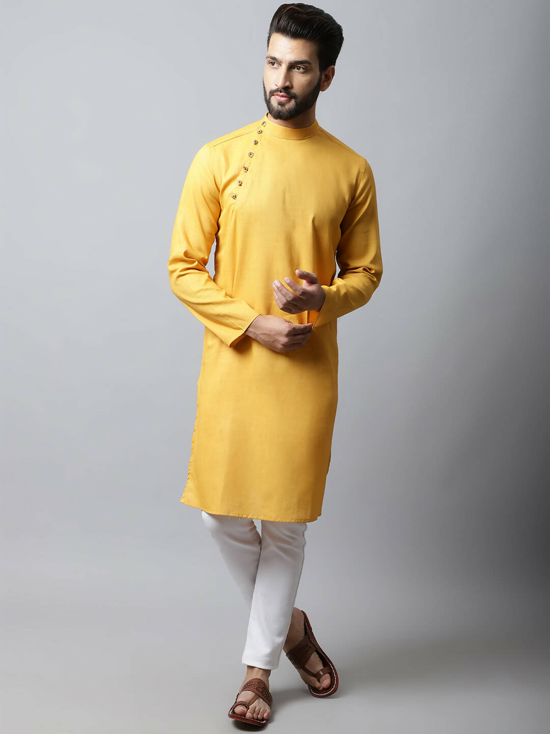 Even Apparels Yellow Color Pure Cotton Men's Kurta With Side Placket (SLD1130) - Distacart
