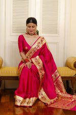 Thumbnail for DEIANA'S Beautiful Golden Jari with New Design Soft Lichi Silk Saree - Pink - Distacart