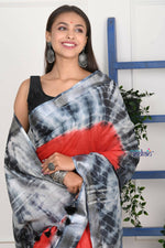 Thumbnail for Very Much Indian Handmade Tie And Dye Cotton Saree By Women Weavers -Red Black - Distacart