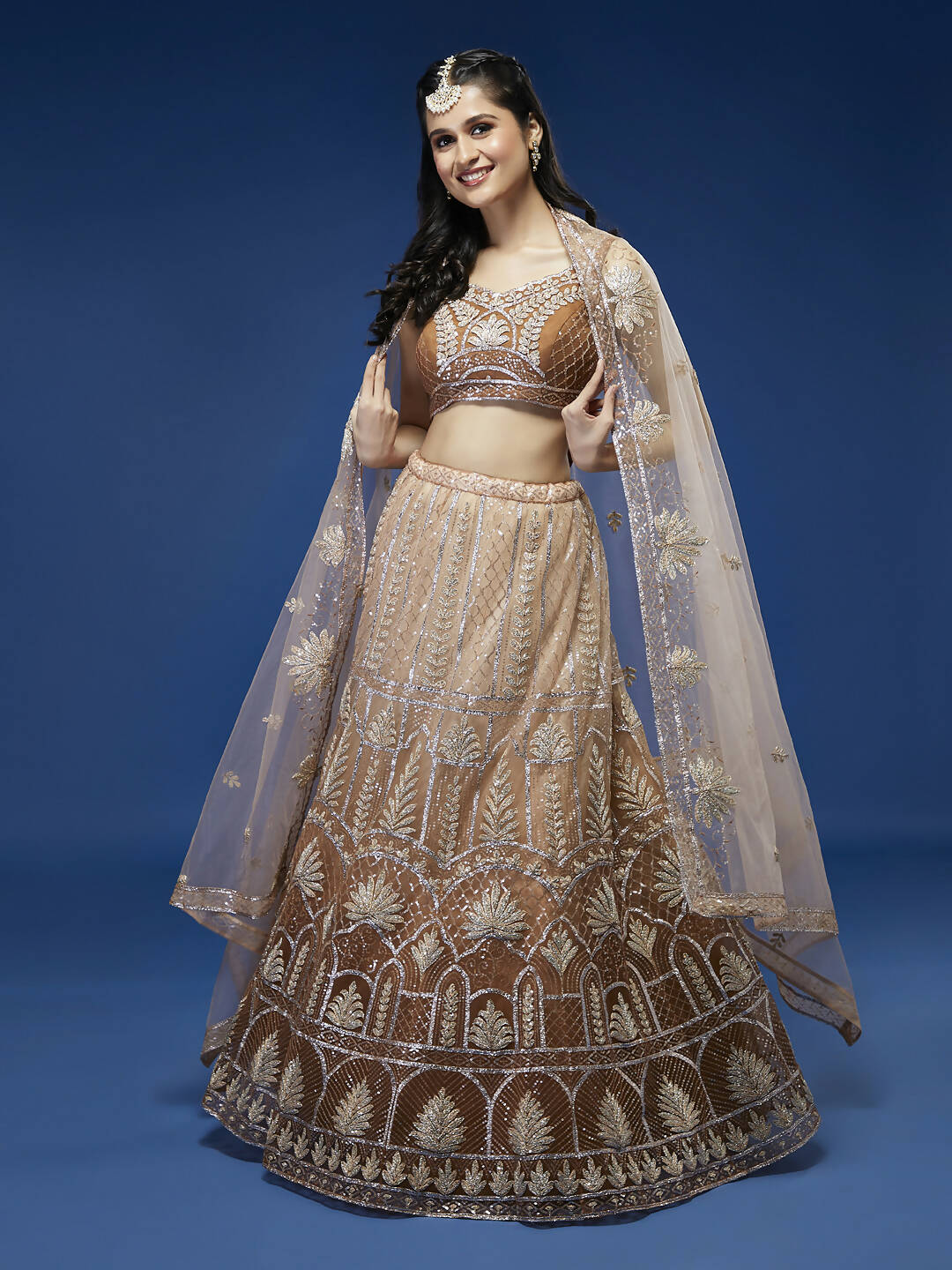 House of Panchhi Rust Net Gotapatti Work Lehenga & Blouse with Dupatta - Distacart