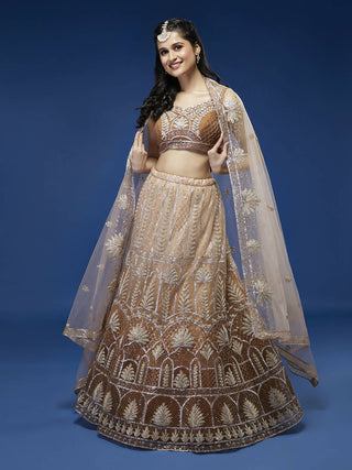 House of Panchhi Rust Net Gotapatti Work Lehenga & Blouse with Dupatta - Distacart