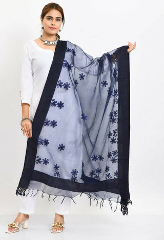 Mominos Fashion Moeza Women's Orgenza All Over Chikan Work Navy Blue Dupatta - Distacart