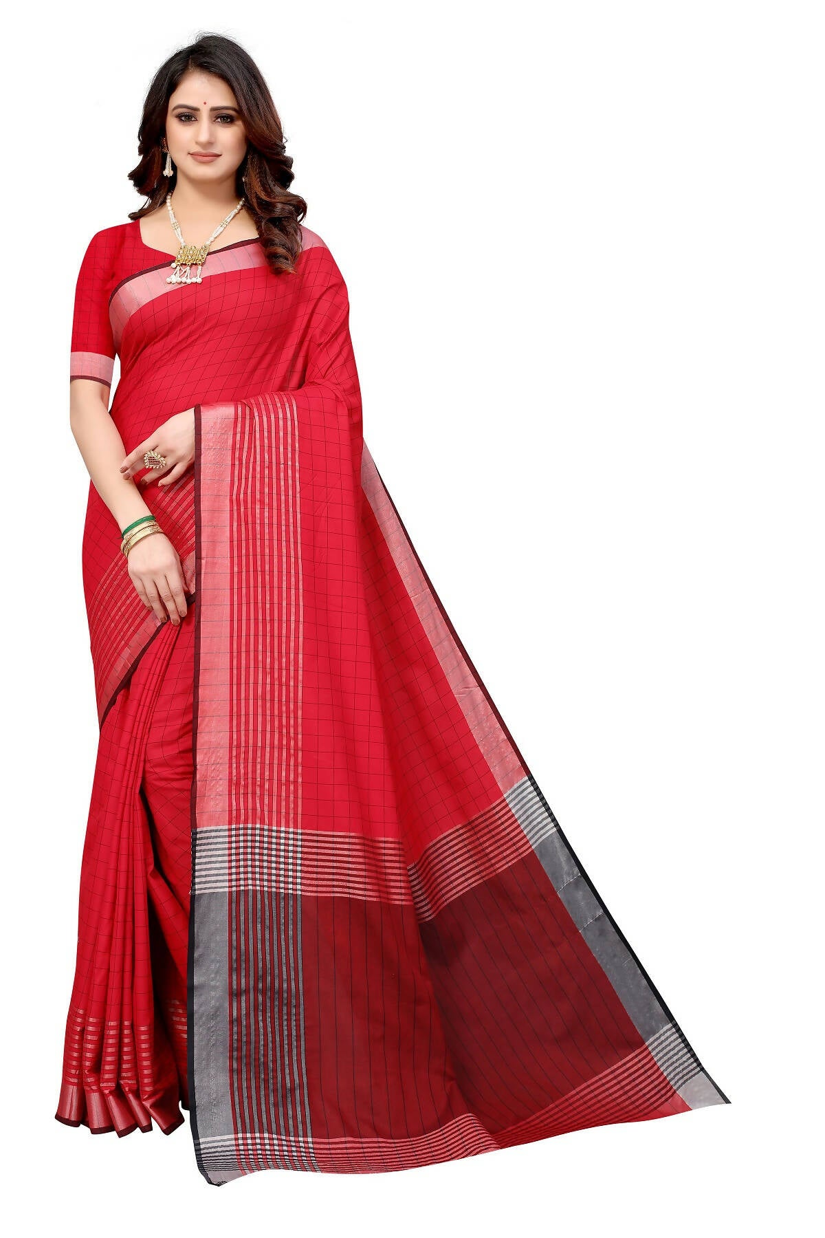 Vamika Red Cotton Silk Saree - Distacart