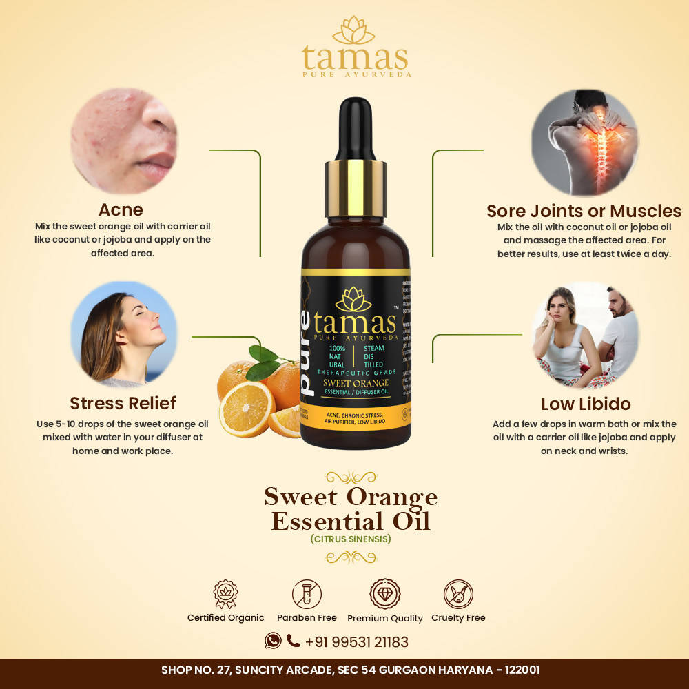Tamas Pure Ayurveda 100% Natural Sweet Orange Essential Oil - Distacart