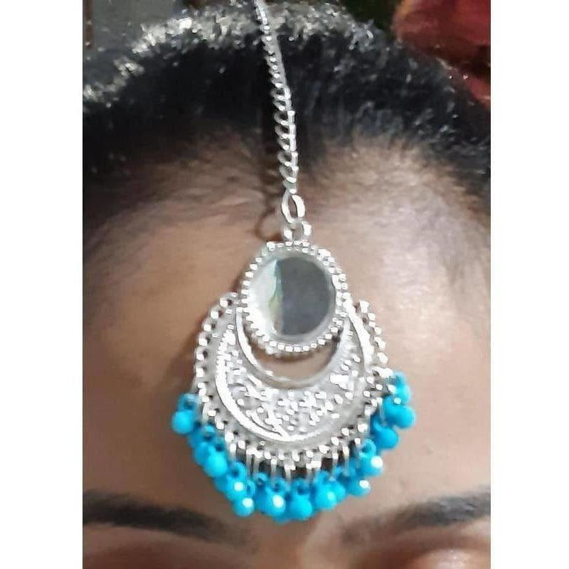 Blue Color Drops Maang Tikka