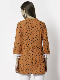 Thumbnail for Myshka Women Orange Pure Cotton Printed 3/4 Sleeve Round Casual Tunic