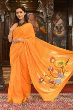 Thumbnail for Very Much Indian Handloom Pure Cotton Paithani-Turmeric Yellow - Distacart
