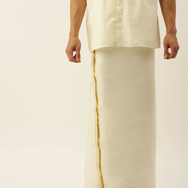 Ramraj Cotton Mens Pure Cotton 1/2 Inch Gold Jari Dhoti - Cream - Distacart
