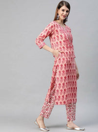 Thumbnail for Ahika Women Pink & Off-White Floral Printed Pure Cotton Kurta with Trousers & Dupatta - Distacart