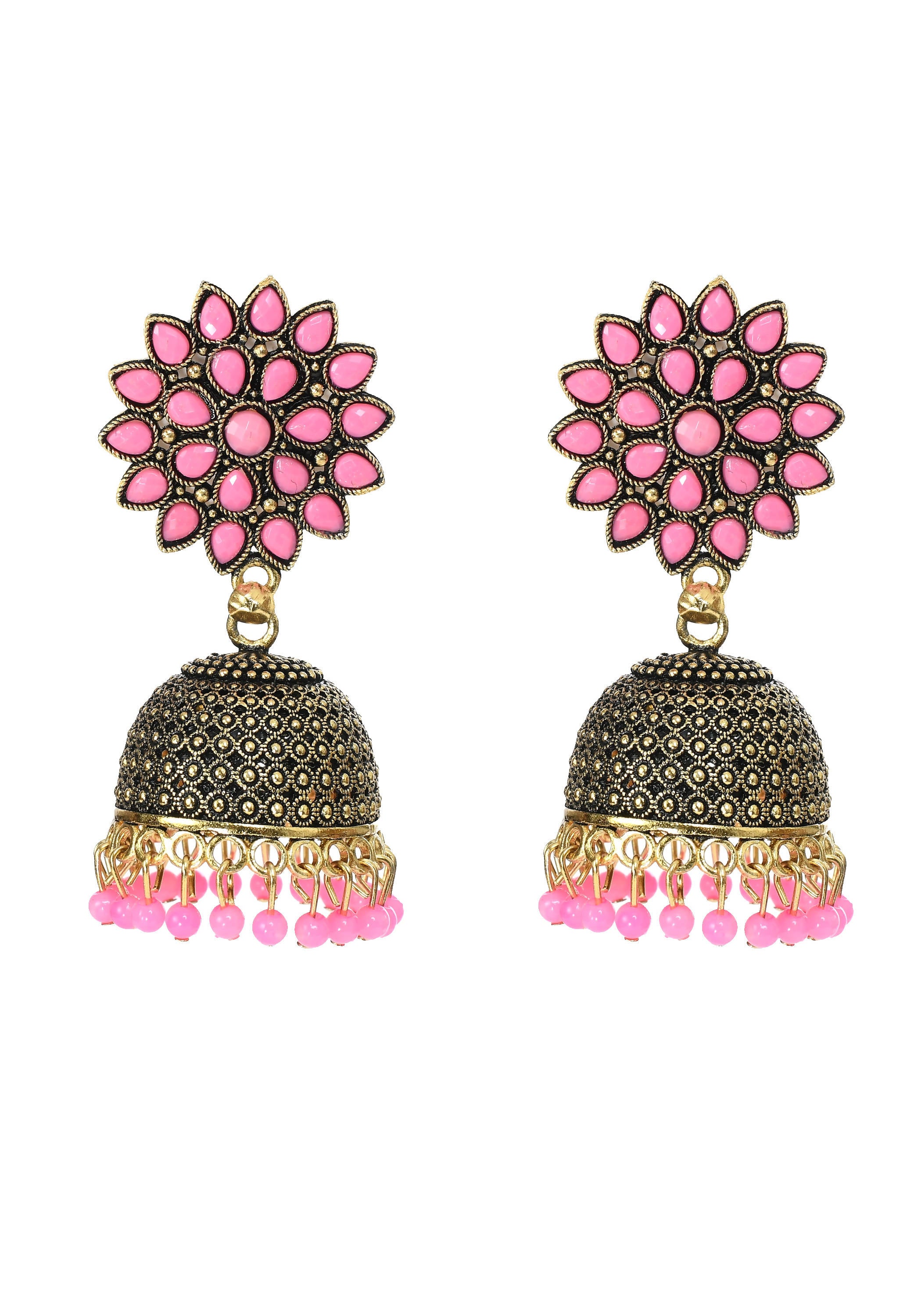 Mominos Fashion Johar Kamal Beautiful Kundan Work Jhumka With Baby Pink Beads - Distacart