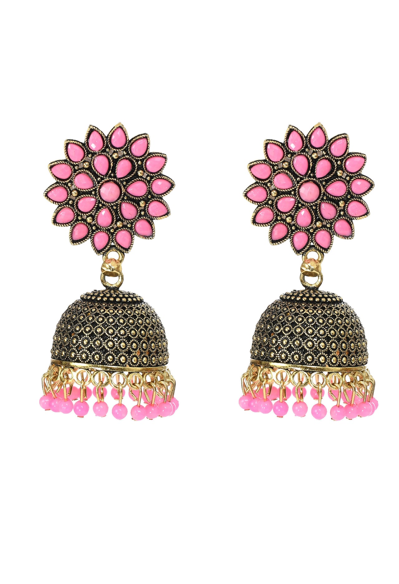 Mominos Fashion Johar Kamal Beautiful Kundan Work Jhumka With Baby Pink Beads - Distacart