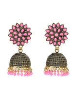 Thumbnail for Mominos Fashion Johar Kamal Beautiful Kundan Work Jhumka With Baby Pink Beads - Distacart
