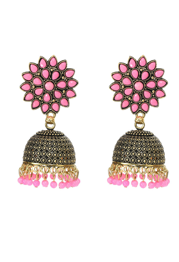 Mominos Fashion Johar Kamal Beautiful Kundan Work Jhumka With Baby Pink Beads - Distacart