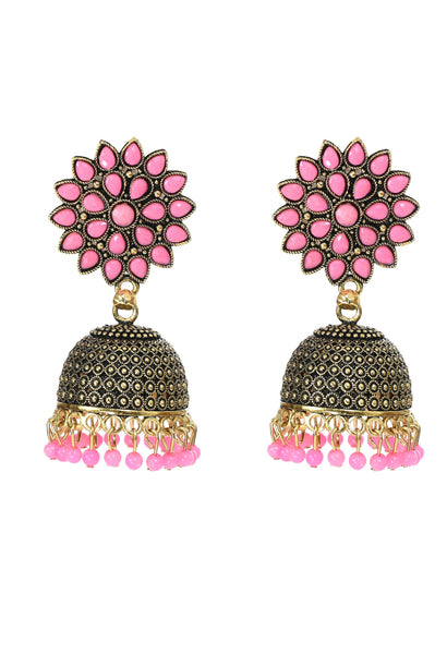 Mominos Fashion Johar Kamal Beautiful Kundan Work Jhumka With Baby Pink Beads - Distacart