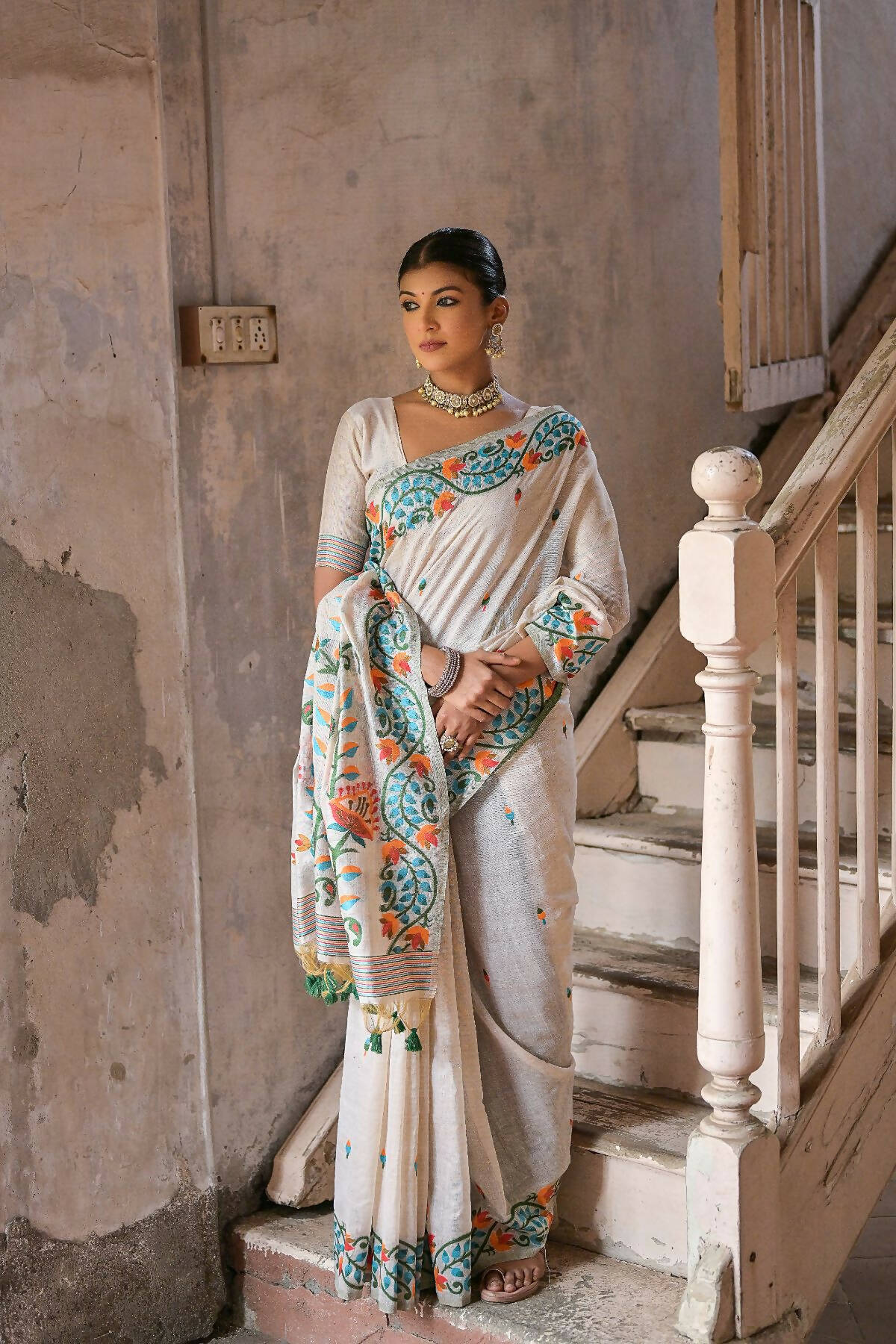 Vishnu Weaves Women's Green Muga Cotton Woven Saree with Blouse - Distacart