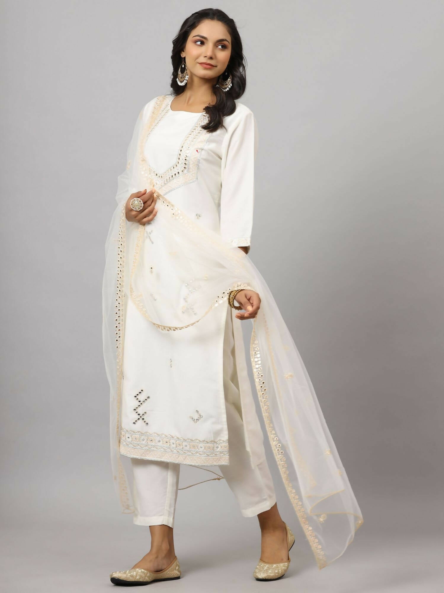 Juniper Women's White Chinnon Solid Embroidered Kurta Set - Distacart