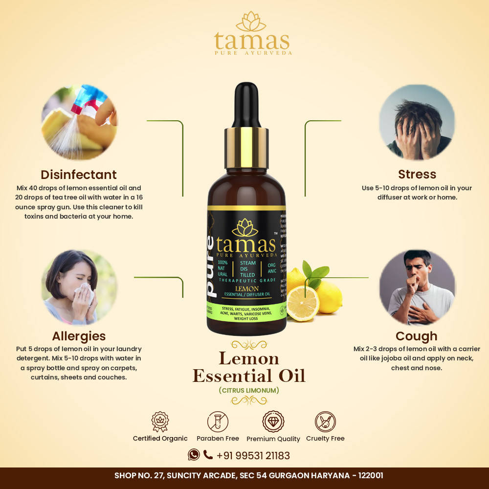 Tamas Pure Ayurveda 100% Organic Lemon Essential Oil-USDA Certified Organic - Distacart
