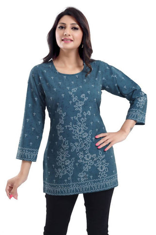 Snehal Creations Graceful Gray Faux Crepe Short Kurti Tunic Top