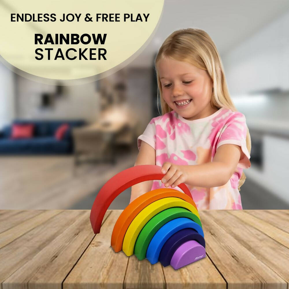 Matoyi Wooden Rainbow Stacker – 7 Piece Colorful Stacker - Distacart