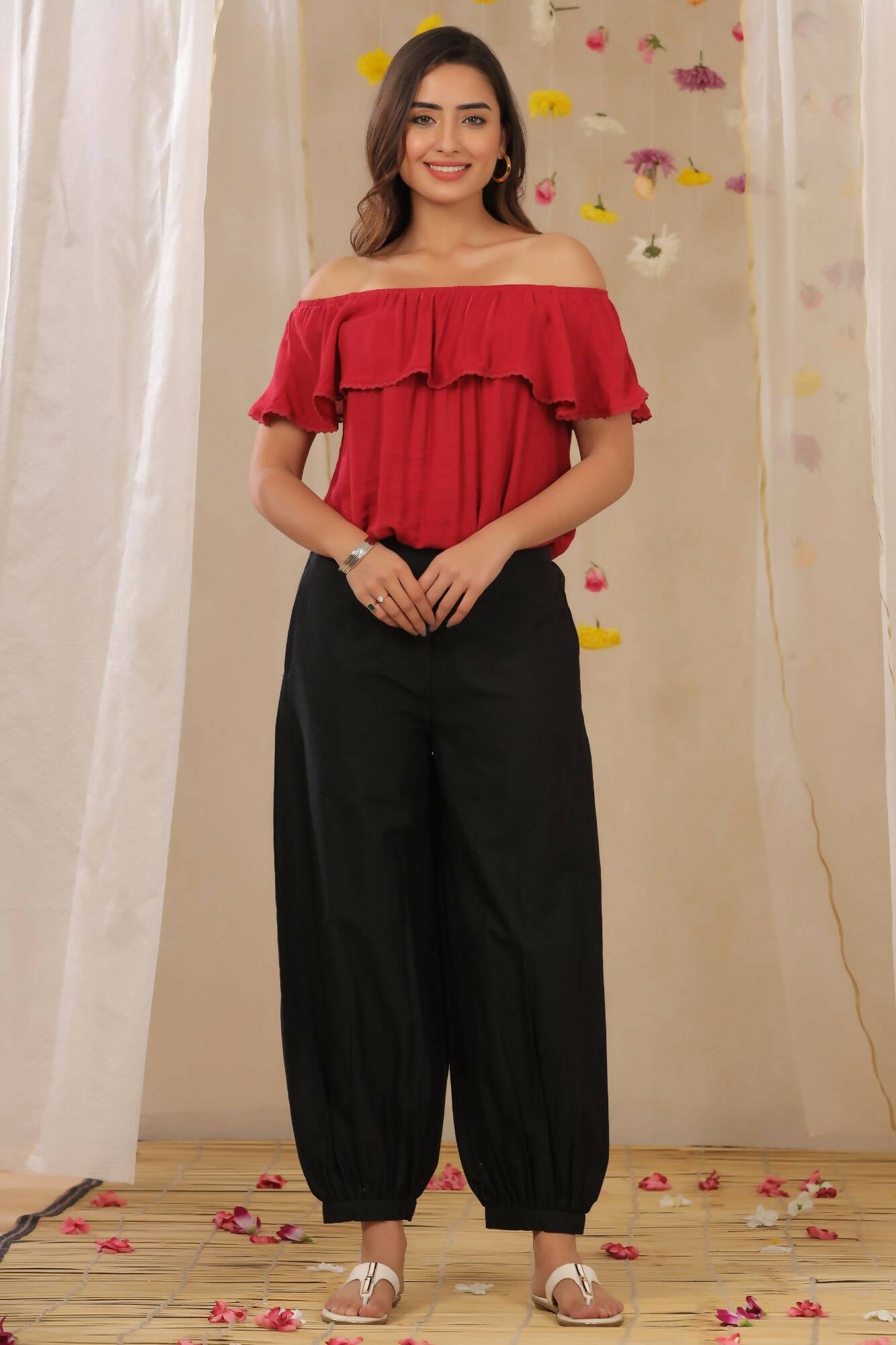 Juniper Women Black Cotton Flex Solid Stylized Dhoti Pant - Distacart
