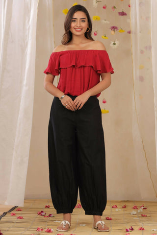 Juniper Women Black Cotton Flex Solid Stylized Dhoti Pant - Distacart