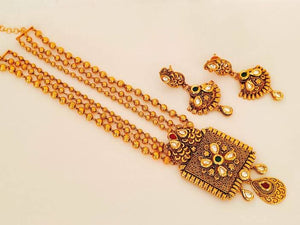Designer Antique Bridal Gold Long Necklace Set