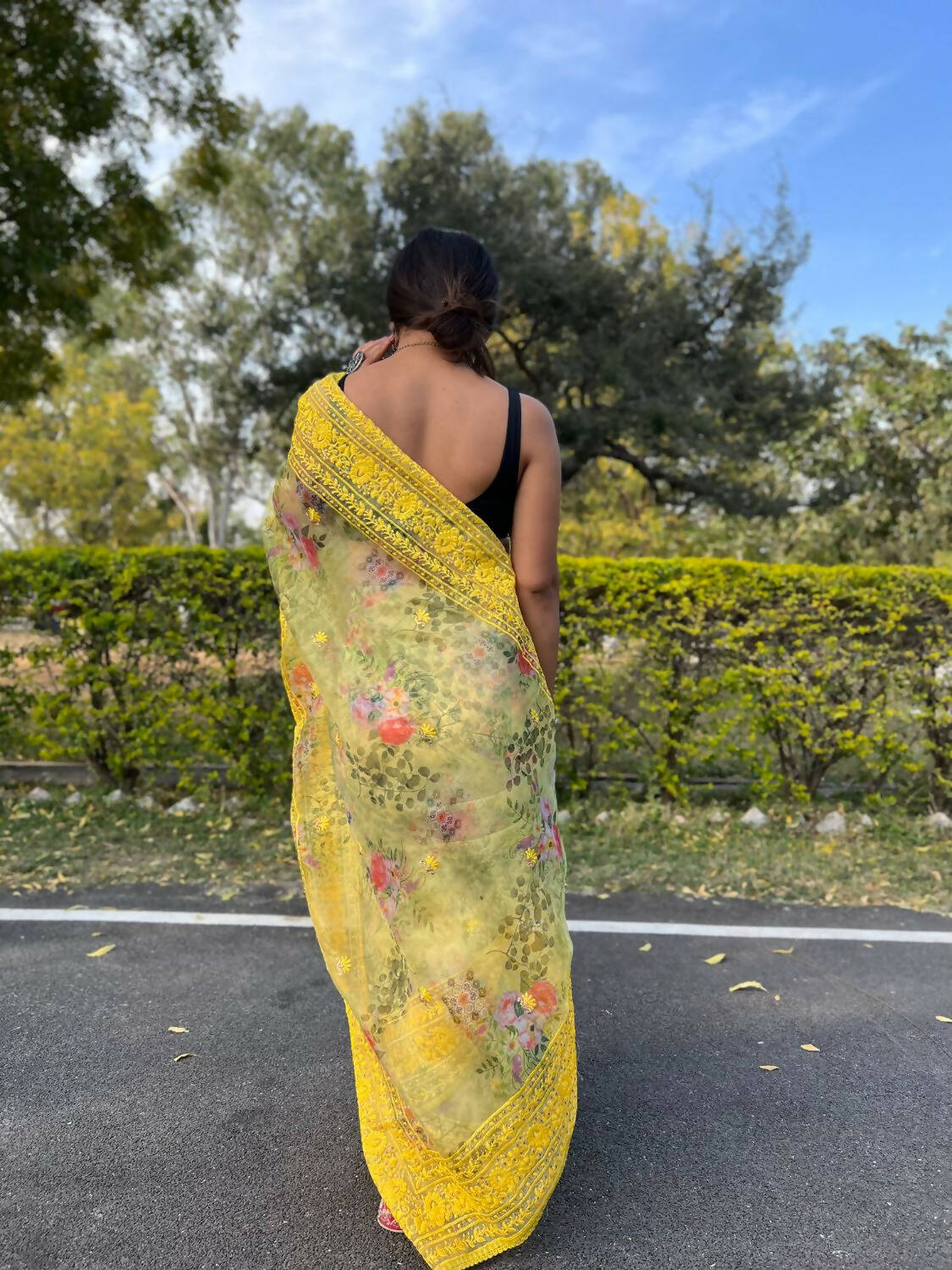 Vastrasky Yellow Organza Saree - Distacart